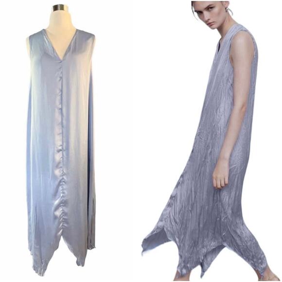 ZARA Crinkle Maxi Dress Lavender Satin Silky Flowy Sleeveless Purple Small NEW - Picture 11 of 11